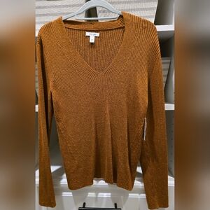 Nine West V-Neck Sweater in Glitter Copper Color